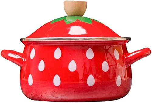 Moka -Topf -Induktion, gravierter Kaffeekanne Herd Kaffeemaschine, Emaille Pasta Topf Nicht -Stock -Milch Pfanne Tee Kaffee Kaffee Kochtopf Stockpots Erdbeergriff große Kapazität mit Deckel (Erdbeermi
