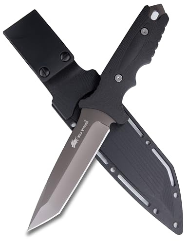 WILDWITNESS - Full Tang Fixed Blade Tactical Knife, Made of 440C Stainless Stell And Rubber Glass Fiber Anti-skidding Handle for Outdoor, Tactical, Survival, Hunting, Camping (Black)