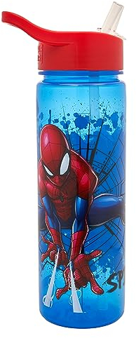 Marvel Spider-man Graffiti Water Bottle Flip Up Straw 600ml – Official Merchandise by Polar Gear – Kids Reusable Non Spill - BPA Free - Recyclable Plastic - Ideal For School Nursery Sports Picnic