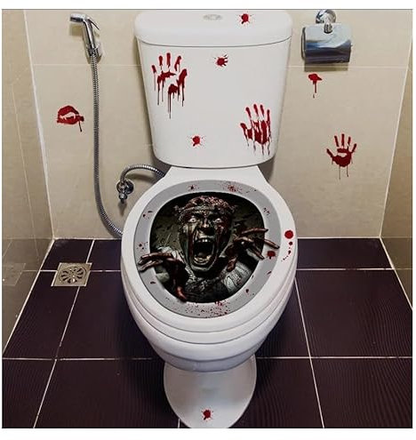 Abaodam Halloween-Aufkleber Für Toilettendeckel Zombie-Bodenwandaufkleber Toilettendeckel Blutige Handabdruckaufkleber Badezimmerwandaufkleber