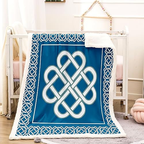 WIKINGER Kuscheldecke Sherpa Decke 150x200 cm Mikrofaser Super Weich und Warme Winter Blanket Viking Keltischer Knoten Wohndecke Fleecedecke Flauschige Sofadecke für Sofaüberwurf Tagesdecke