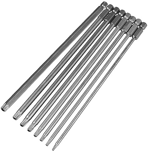 SeonFook Torx-Schraubendreher-Bit-Set, extra lang, magnetisch, 200 mm, mit 6,35 mm Sechskantschaft, Sicherheit, manipulationssicher, 6-Punkt-Torx-Kopf-Bohrer, Schraubendreher-Bit-Werkzeug-Set (T8-T40 | SeonFook 1/4-Zoll-Sechskantschaft, manipulationssichere Bohrer