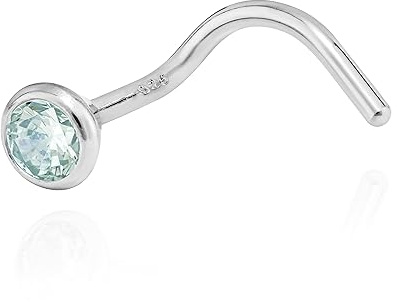 NKlaus Nasenpiercing Spiralen-Form, 925 Silber, Zirkonia Hellblau, 1 Stück