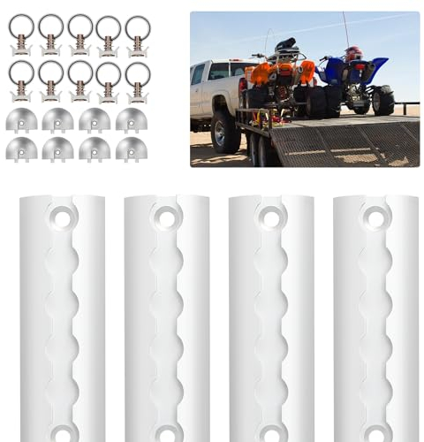 Ansobea Airlineschiene 4x1 m Aluminium,Zurrschienen Runde Halbrunde Form,Airlineschienen Set mit 10 Airlineschienen-Fitting-Ring 8 Airlineschiene Endkappe,für Wohnmobile und LKW,Silber