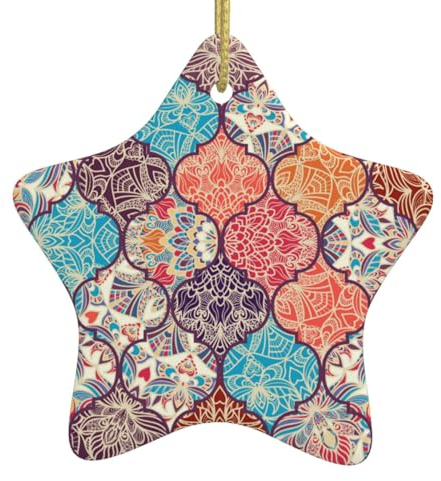 Vintage Boho marokkanische bunte florale Weihnachtsschmuck Personalisierte Stern Porzellan Ornament Keramik Dekorationen Weihnachtsbaum Hängende Ornamente Xmas Navidad Geschenke für Wohnkultur