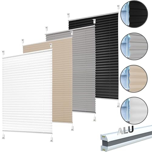 Plissee Klemmfix ALU zum Klemmen ohne Bohren Blickdicht für Fenster extra stabil Faltrollo anthrazit B 90 x H 130