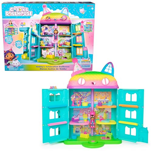 LA CASA DE MUÑECAS DE GABBY - CASA DE MUÑECAS FESTIVA GABBY'S DOLLHOUSE CON SONIDOS, FIGURA, 14 ACCESORIOS ARCOIRIS Y 2 CAJAS SORPRESA - 6070742 - Juegos Infantiles - Juguetes Niños 3 años +