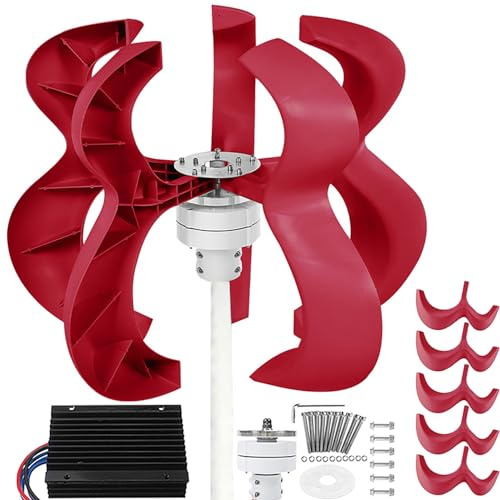 ZHOZHUT Turbinas Eólicas 1200W Aerogenerador Al Aire Libre 12V / 24V / 48V / 220V Pequeño Generador De Viento De Doméstico, Con Controlador Y Generador De Imanes Permanentes De Ca Y 5 Palas Rojas,220v