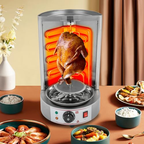 2500W Dönergrill Vertikalgrill aus Edelstahl mit U-förmigen Heizrohre, Elektrischer Kebabgrill BBQ mit Drehbare Fleischfach, Einstellbarer Temperatur Multigrill Stehender Hänchengrill für Zuhause