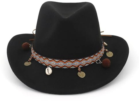 FULUJIDI Fedora Trilby Filzhut Hut Mode Breite Krempe Panama Cowboy Cowboy Hut Filz Fedora Hüte Mit Band Band Jazz Formal Top Hut 55 To58 cm Schwarz