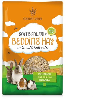 Country Values Small Animal Bedding Hay, 2kg – Soft and Snuggly Bedding Hay for Rabbits, Guinea Pigs and Other Small Animals – 100% Natural, Dust Extracted Small Animal Bedding Hay (Pack of 2)