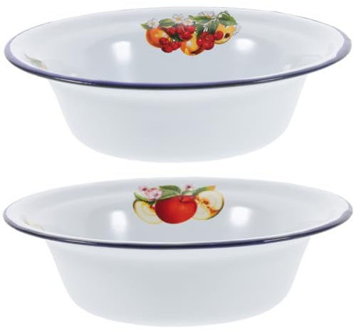 Cabilock Retro Enameled Basin 6 Inch Thickened Soup Bowl with Anti-Skid Base Multipurpose Kitchen Basin for Washing Vegetables Mixing Dough and Serving