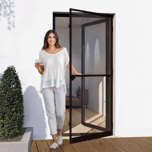 Jalousiescout Protectline Porta Zanzariera, Telaio in Alluminio, Rete in Fibra di Vetro Resistente, Facile Installazione, Protezione Contro le Zanzare, 100 x 210 cm, Antracite-Marrone
