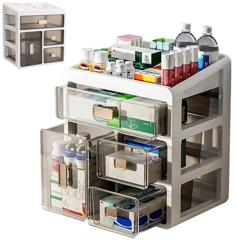 Fesatccoz Medicine Storage Box, 4 Tier Drawer Medicine Box, Medicine Container Box, Storage Container for Home Office Dorm