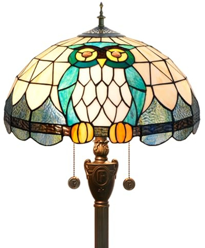 NUODITOS Tiffany Stehlampe Eule Tier Glasmalerei Lampe für Wohnzimmer Schlafzimmer Büro Helle Beleuchtung Rustikale Ecke Dekor Stehend Groß Einzigartig Vintage Lesen Ästhetisches Licht