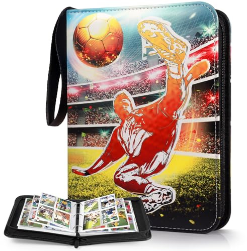 GTNCE Sammelkarten Album Fussball 400 Karten Sammelalbum Fussball Sammelmappe Karten Ordner Binder Card Ordner Sammelkarten Kartenalbum Kinder 4 Taschen 50 Seiten Sammelheft mit Reißverschluss