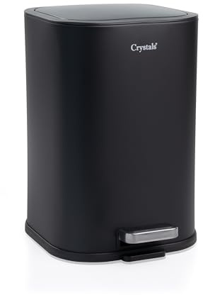 Crystals 5 Litre Pedal Bin with Lid – Stainless Steel Soft Close Waste Bin | Removable Inner Bucket, Compact Bathroom | Fingerprint-Resistant Kitchen | Bedroom & Office Rubbish Bin (Black Pedal Bin)
