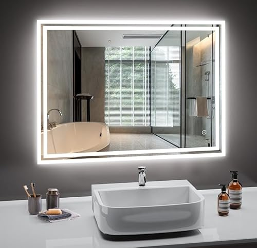 PESENXAN Badspiegel mit Beleuchtung 80x60cm, LED Spiegel Bad mit Touchschalter, Badezimmer Spiegel mit Beleuchtung, Explosionsgeschütztes Glas, IP44 Wasserdicht