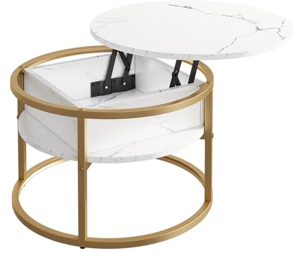 Vicco Couchtisch Marlo, Weiß Marmor, 57 x 57 cm | mit klappbarer Tischplatte zur flexiblen Nutzung im Wohnbereich