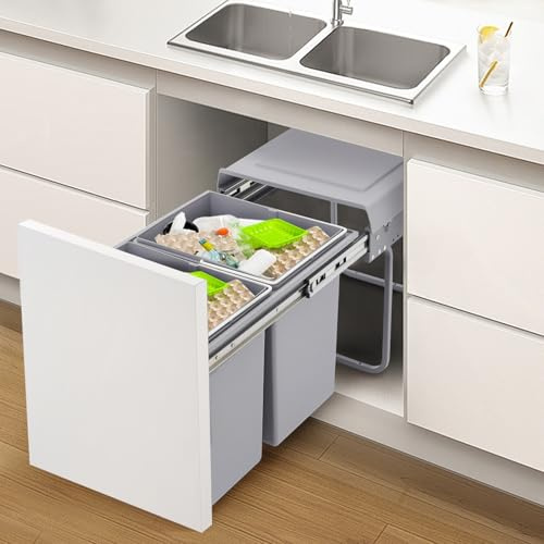 LOYEMAADE Pattumiera da cucina, 2 scomparti, estraibile, pattumiera da incasso, 2 x 20 l