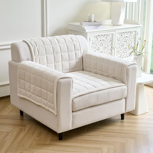 PJLZJFBY Couch Covers for Dogs Washable, Non Slip Couch Covers for Loveseat Sofa Pet Friendly, Soft Fuzzy Sofa Covers for Pet, Dog Couch Cover Furniture Protector(1PC,Beige White,27.6x27.6)