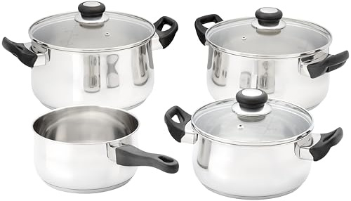 Judge Vista 4 Piece Cookware Set – 18cm Saucepan, 20cm & 24cm Casseroles, 24cm Stockpot, Stainless Steel Induction Cookware, Durable Kitchen Pan Set