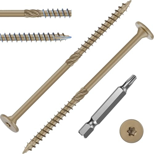 FandWay 25 Stück Holzschrauben Torx 6,3 x 200 mm Tellerkopfschrauben Spanplattenschrauben Braun Epoxid,Senkkopfschrauben, Dachkonstruktion Schrauben,Terrassenschrauben,mit T30 Torx-Antrieb.