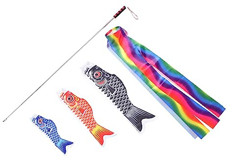 MERRYHAPY Japanese Carp Windsock Flags Rainbow-colored Koinobori Banners Lightweight Decorative Carp Pendants for Shops and Garden Outdoor Use Random Color