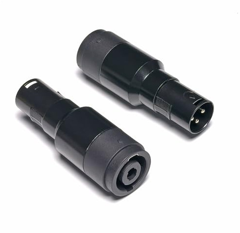 WJSTN Lot de 2 adaptateurs XLR vers Speakon Noir connecteur professionnel 3 broches mâle vers femelle pour systèmes PA, équipement DJ, amplificateurs, consoles de mixage (XLR mâle vers Speakon femelle