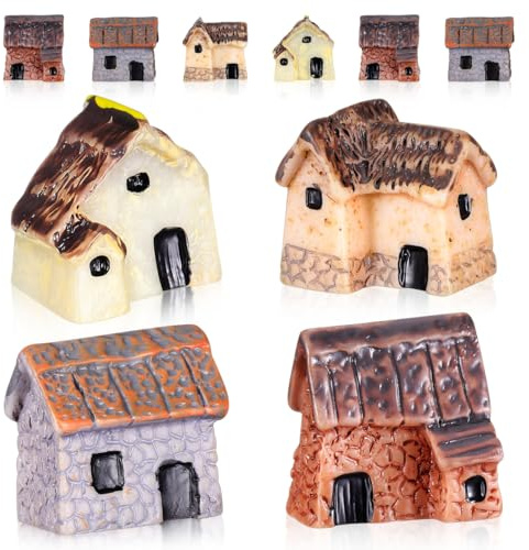 UKCOCO 10Pcs Mini House Ornament Resin House Mini Home Micro Landscape Assorted Style Fairy Garden Terrarium Decoration Miniature Landscape Accessory for Diy Garden and Desktop Display