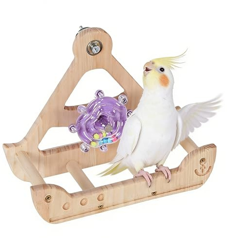 Columpios de Aves - Posadero de Madera Giratorio | Accesorios y Suministros para Jaulas de Aves | para Colibríes Mascotas Ejercicio Escalada Forrajeo Enriquecimiento