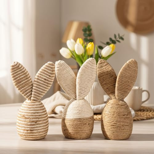 levandeo 3er Set Osterhasen Deko Figuren H17cm Jute Creme Natur Osterdeko Tischdeko Ostern Dekohasen Boho Bastoptik