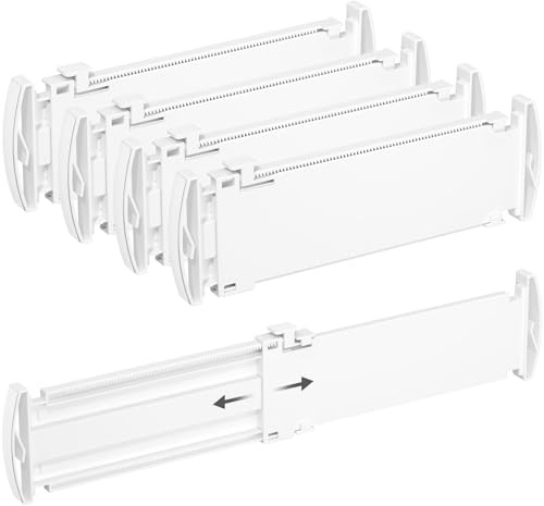 Lifewit 4 Pack 3.2 High Drawer Dividers 27-42cm/10.5-16.5 Adjustable Drawer Dividers for Clothes, Expandable Kitchen Drawer Dividers Organisers, Drawers Separators for Bathroom/Bedroom/Office White