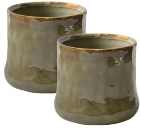 Serene Spaces Living Verde Glaze Ceramic Cachepot – Plant Holder for Indoor Planters, Faux Plants, Shelf & Table Home Décor, Flower Vase, 5 Dia (4 Opening & 4.8 Base) & 4.5 Tall, Pack of 2