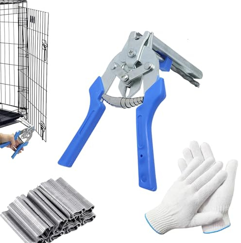 Type M Nail Ring Pliers, hog Ring Pliers, Chicken Net Cage, Fence Maintenance - Welding Hand Tool for Mesh Connections Upholstery Installation Hand Projects Repair (1pc*Blue Pliers+600 Clips)