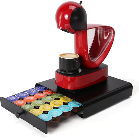 SYSYLY Cassetto Metallico per Capsules Dolce Gusto, Nero. | Metallo, Capienza 30 Cialde Dolce Gusto, Nessun montaggio, Compatto 32x32x7 cm, per cucina e ufficio.