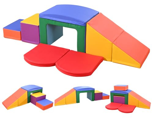 Brolteja XXL Softplay Schaumstoffbausteine 6‑Teilig, Kletterturm mit Rutsche für Kleinkinder 1‑3 Jahre Indoor