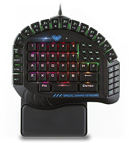 Aula One Handed Gaming Keyboard, RGB LED Backlist Mechanical Keyboard with Removable Hand Rest for PC Gamer & Typing