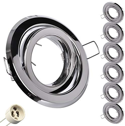 Einbaustrahler inkl GU10 Fassung 6er SET Chrom Rund Schwenkbar Einbauspot Deckeneinbauleuchte Deckeneinbaustrahler Einbaurahmen Einbauleuchte Einbauring Deckeneinbaurahmen 808A