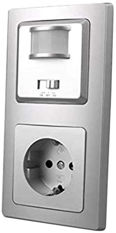 ChiliTec Bewegungsmelder & Steckdose Silber Grau Delphi UP 230V~ Unterputz 160° Wandsensor mit Schutzkontaktsteckdose im Doppelrahmen