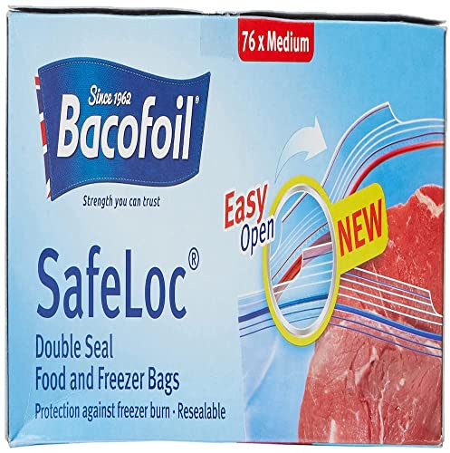 BacoFoil Safeloc Food and Freezer Medium Bags, 76 Bags