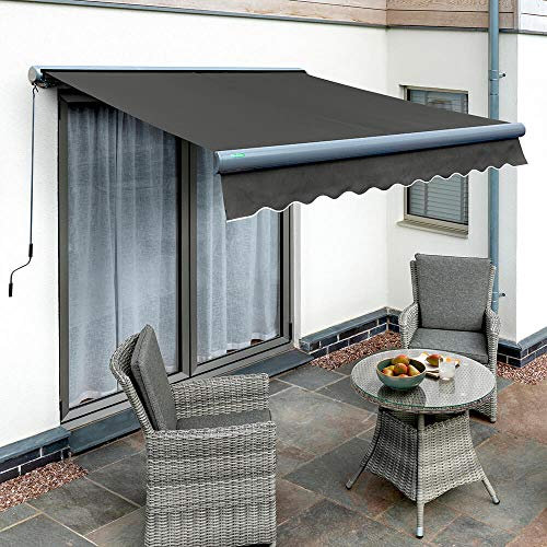 Primrose 3.5m x 2.5m Manual Awning Charcoal Full Cassette DIY Patio Gazebo Canopy Waterproof UV protection Complete with Fittings and Winder Handle Charcoal