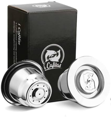 i Cafilas per Nespresso Capsule in Acciaio INOX, Compatibili nespresso capsule ricaricabili,2Tazze +1 Cucchiaio di Plastica +1 Spazzola + 2 Sets Silicone O-Ring Compatibile con Capsule