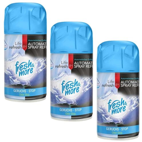 Fresh & More Lufterfrischer Nachfüller Geruchs-Stop 250ml (3er Pack) | Raumduft-Spray-Nachfüller, kompatibel mit Freshmatic Max, klar-frischer Duft