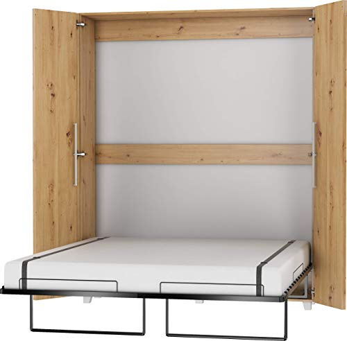 FurnitureByJDM Schrankbett 160x200 cm – Vertikales Klappbett für Platzersparnis – Kompaktes Klappbares Bett im Schrank – Teddy Wandbett (Eiche Burgunderrot)