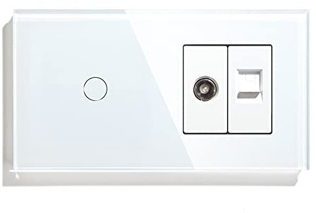 BSEED Interruptor Táctil de Luz WIFI Inteligente con Enchufe de TV y PC 2 Tomas, Compatible con Alexa Google Home Tuya, Control por Voz de Vidrio Multifunción 1 Gang 2 Vía Blanco