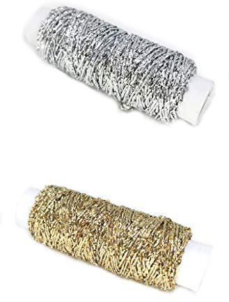 Glitzer-Handstickgarn auf 20 Meter Spulen in der Farbe Gold und Silber