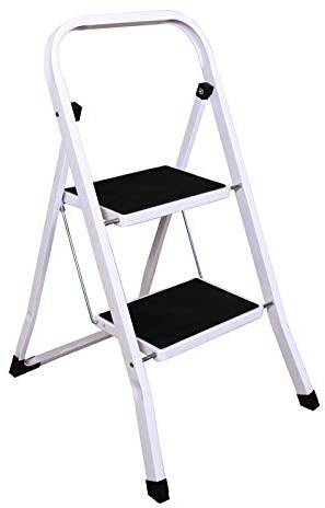 2 Stufen Klappstufen Trittleiter Klappbar Leichte Stehleiter Anti-Rutsch-Schritte für die Reinigung der Küche im Home Office Dekorieren Lackieren 150 kg max Belastung