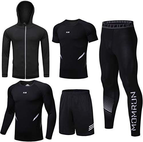 LucaSng Män 5 delar kompression funktionella underkläder sportkläder set, sportdräkt snabbtorkande jogging kläder tights löpkläder tröja gym träning löpning träningsoverall