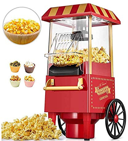 YHX Machine À Pop-Corn À Air Chaud, Machine À Pop-Corn Vintage Rouge Aucune Huile Nécessaire 1200W pour La Fête des Enfants À La Maison